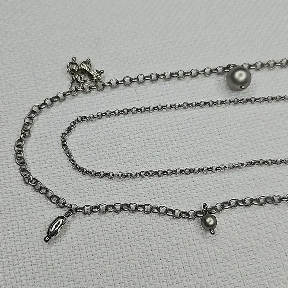 Lia Sophia Double-Stranded Long Silver Layered Necklace - Picture 7 of 13